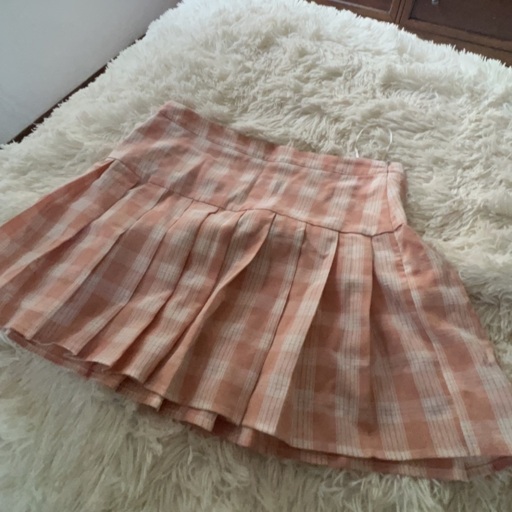 Pink Checkered Pleated Skirt
